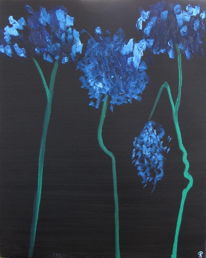 BLUE HYDRANGEA, Russell Steven Powell oil on canvas, 30×24