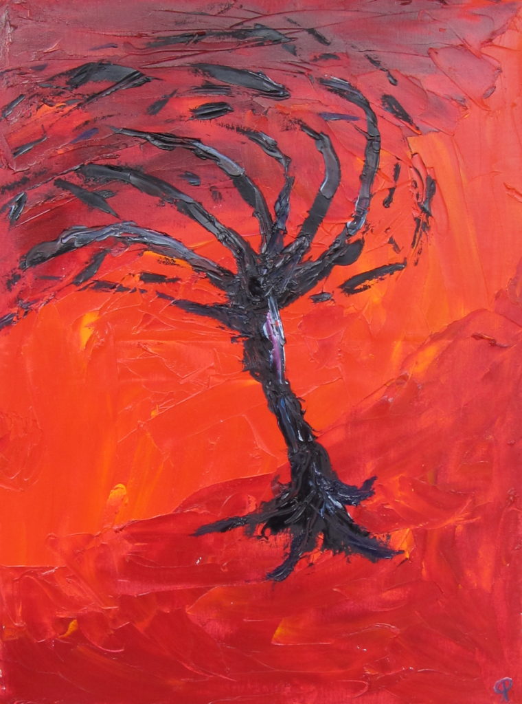 FLAME TREE, Russell Steven Powell oil on canvas, 20×16