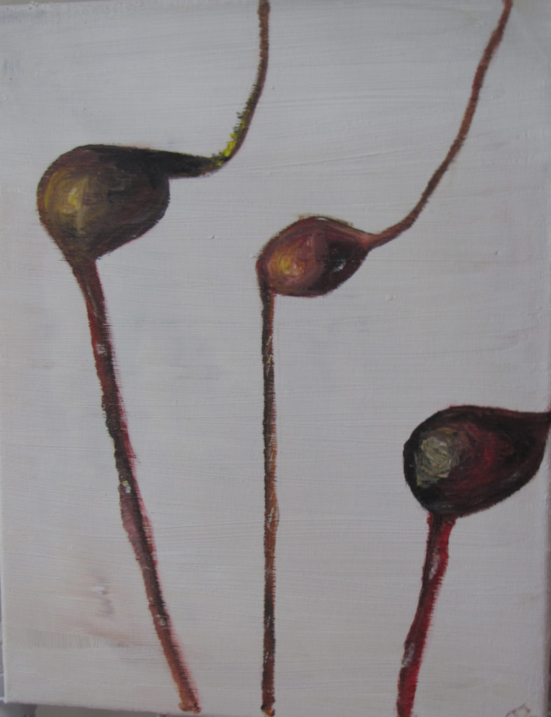 WINTER PODS, 10 A.M., Russell Steven Powell oil on canvas, 14×11